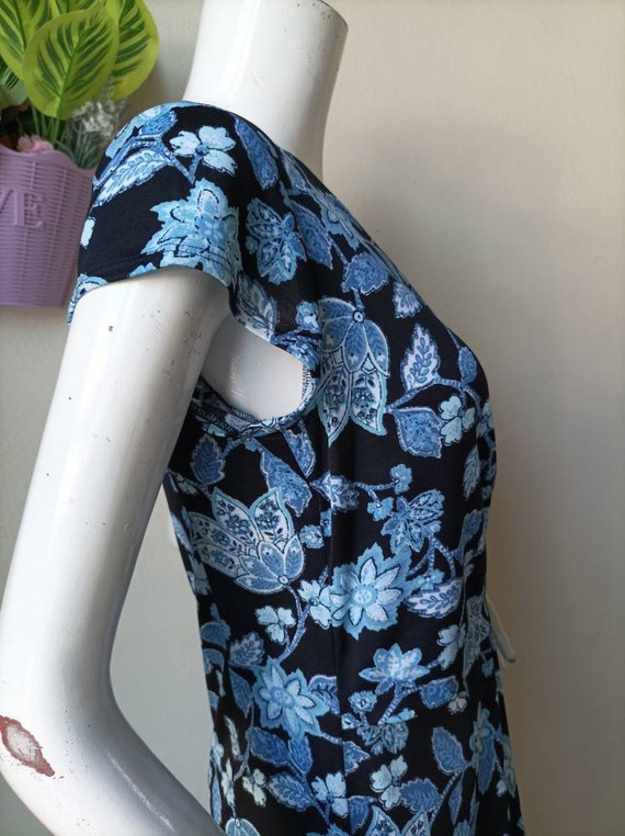 Vintage HANAE MORI Blue floral Print Dress Size M - image 5