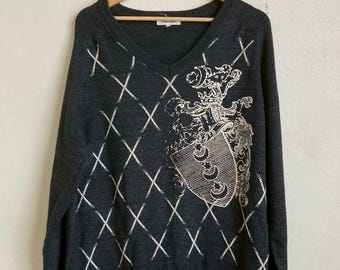 vintage, Auth mila schon - Dark Gray Men's Sweater / Rayon Sweater Size 50