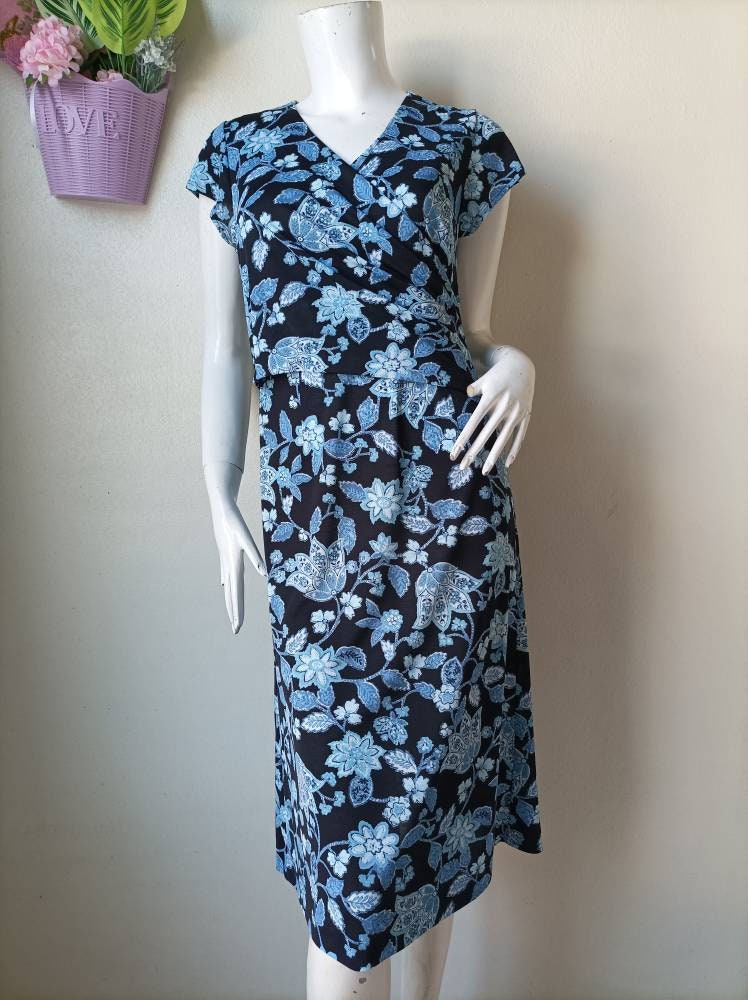 Vintage HANAE MORI Blue Floral Print Dress Size M - Etsy