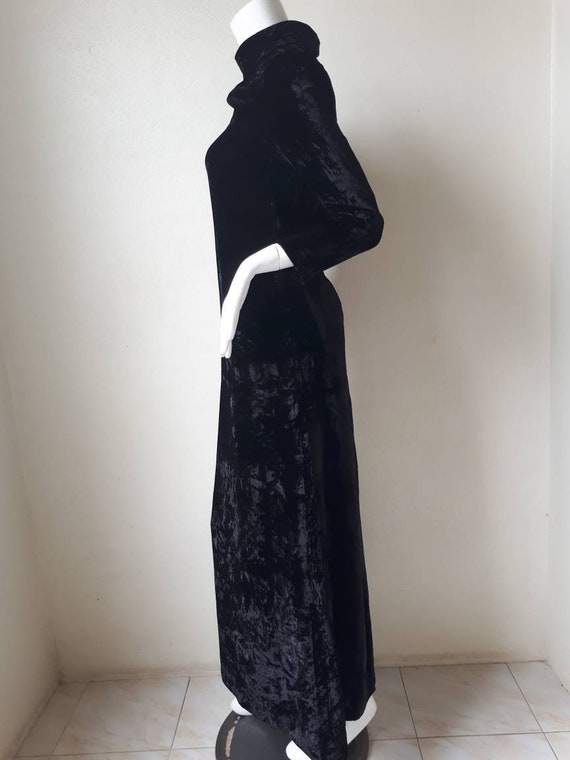 Vintage velvet dress //  Black velvet maxi dress … - image 5