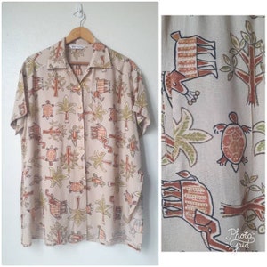 Rare!!! H.L Cote D'Azur Full Print Hawaiian Shirt in Super Retro Pattern Size 9