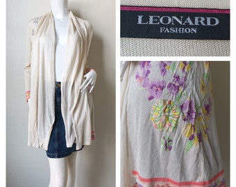 Vintage LEONARD PARIS Floral Top/ Bright Floral Knit Jacket, Size 38