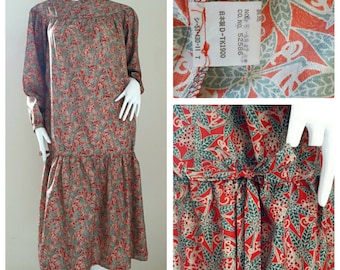 Vintage 80s Silk Dress / 1980s Sheer Silk Floral Flapper Dress