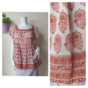 Vtg 70s cotton ethnic indian bohemian peasant mini dress size M