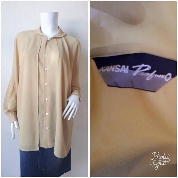 Kansai Yamamoto, RARE Vintage Kansai Yamamoto Pro Fumo 70s 80s Chiffon shirt japan made