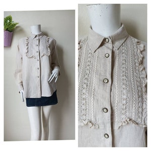 Vintage Oliver Leinen Bluse Made in France Größe M