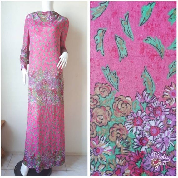 Vintage 70s  See Through Boho Floral Dress, Maxi … - image 1