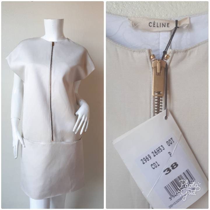 関税込 CELINE MINI DRESS IN DOUBLE FACE SILK AND WOOL CELINE mini workwear dress in double face silk and wool