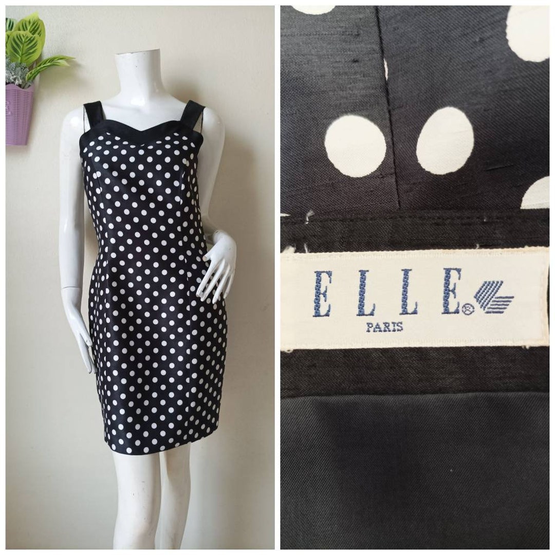 Vintage ELLE Polka Dot Silk Dress Size 40 Etsy
