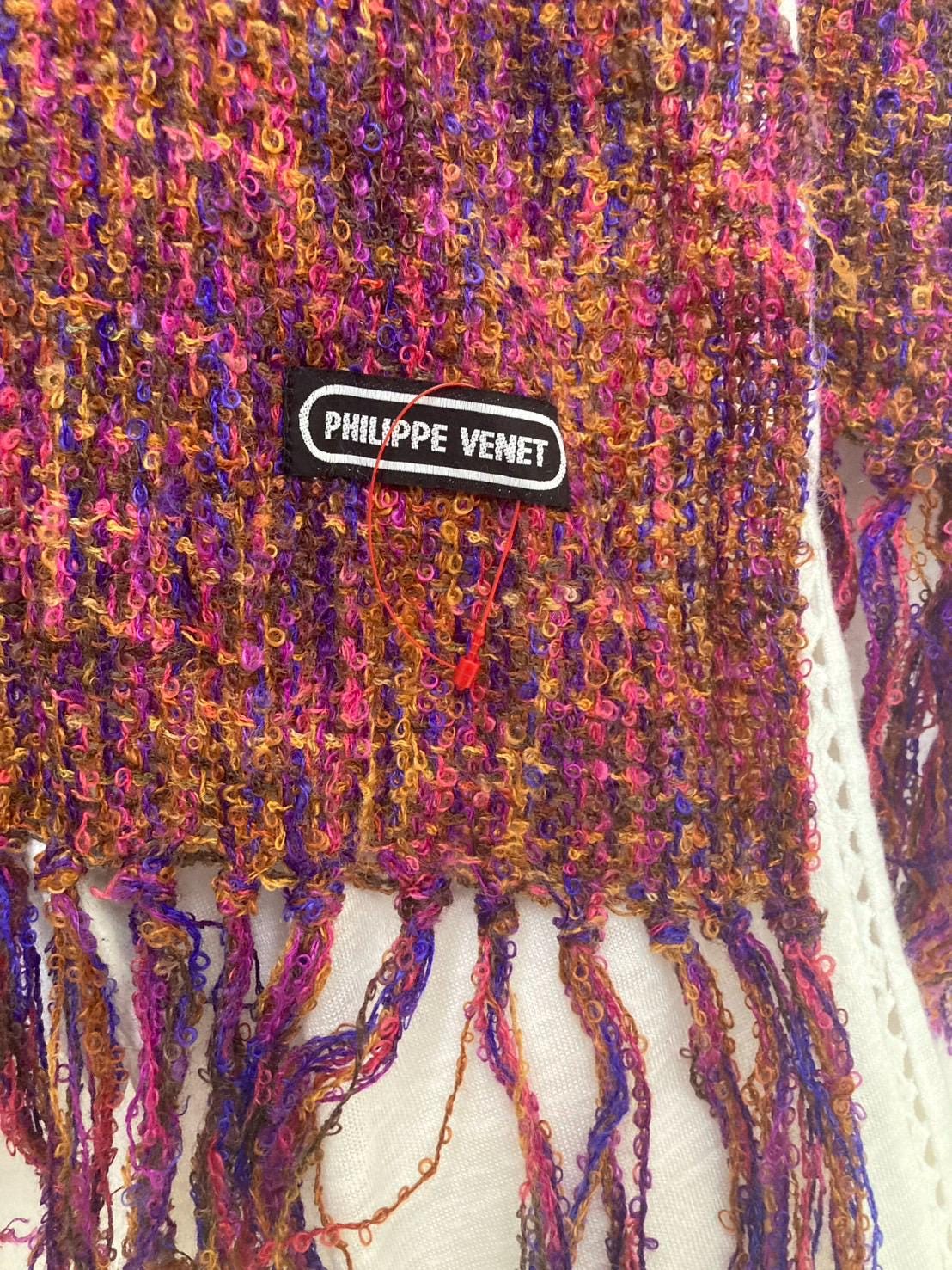 Foulard Carré Vintage Philippe Venet En Soie Peint Main - Années 80 | Rose, Motif Géométrique