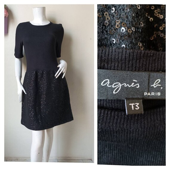 Vtg agnis b. Black Cotton Dress Size T3 Small
