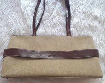 Bolso vintage de tela y piel color ungaro tostado