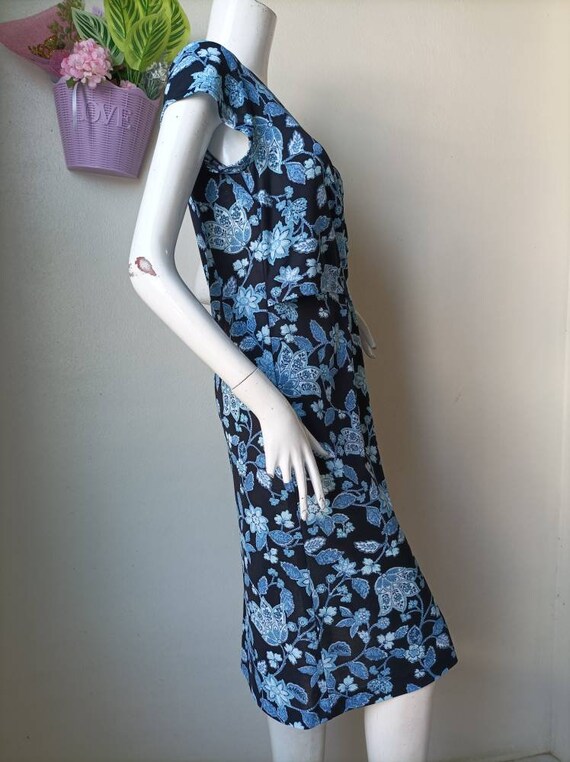 Vintage HANAE MORI Blue floral Print Dress Size M - image 6