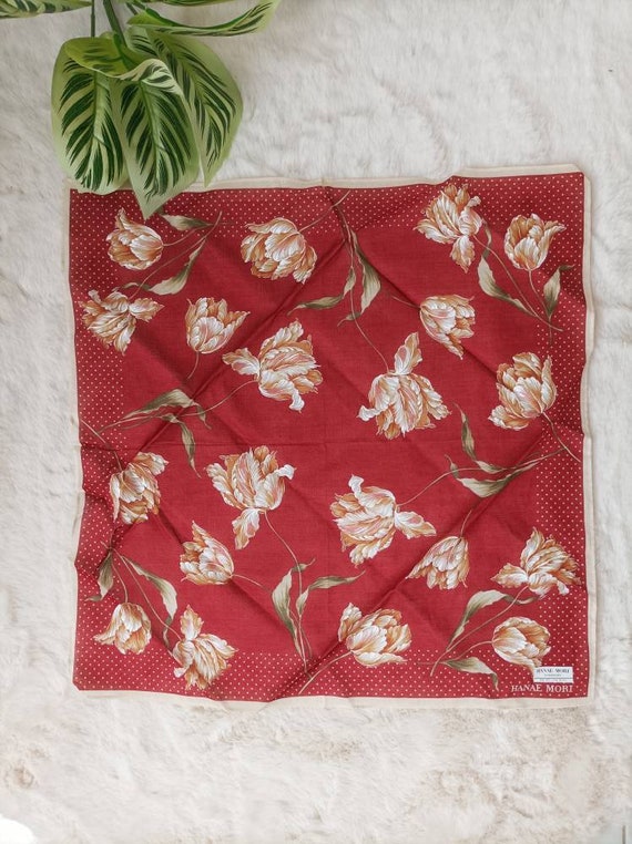 Hanae Mori Handkerchief Cotton Vintage Pocket Square Scarf