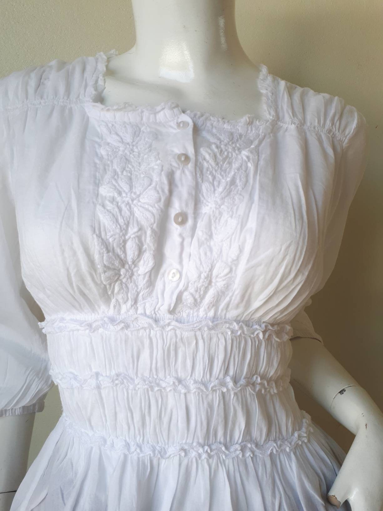 Vintage 1990's Floral Embroidered White Blouse/ Size XS - Etsy