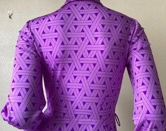 70s Vivid Hanae Mori Ban-lon Print Shirt Dress,button up