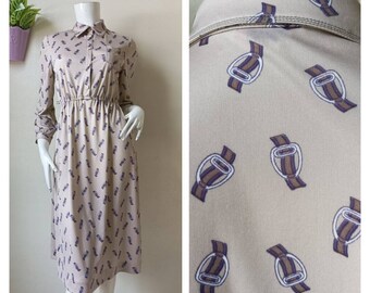 Vintage japansk dagklänning, sommarskjortklänning, knäppt, storlek 11+ passar S-M
