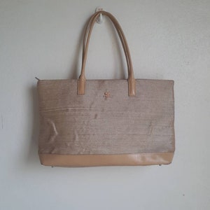Vintage COURREGES Paris tan Fabric and leather shopper bag tote