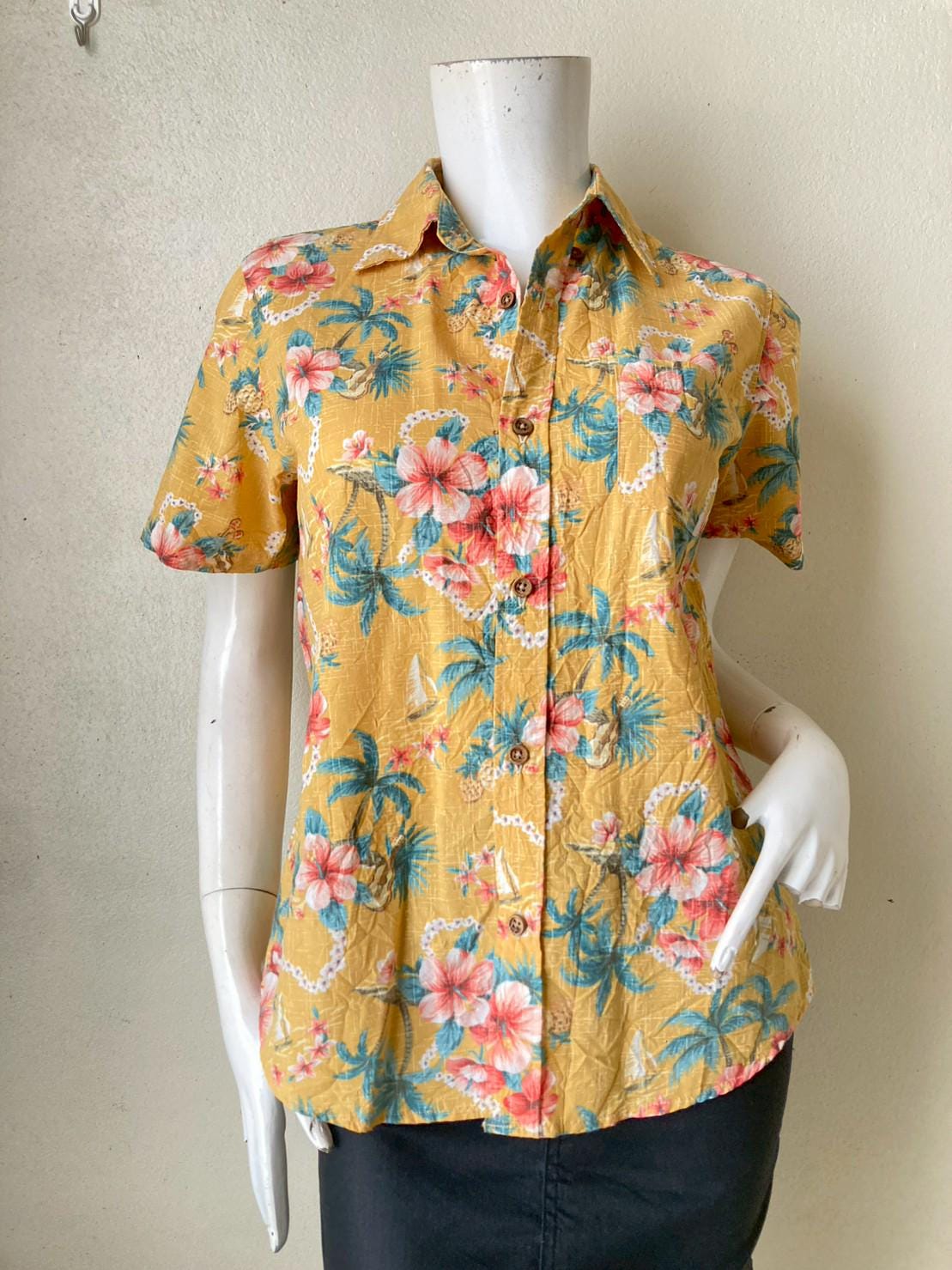 トップス VintageHawaiianShirt Made in California Vintage Hawaiian Shirt in Tropical Super Retro Pattern for Boys