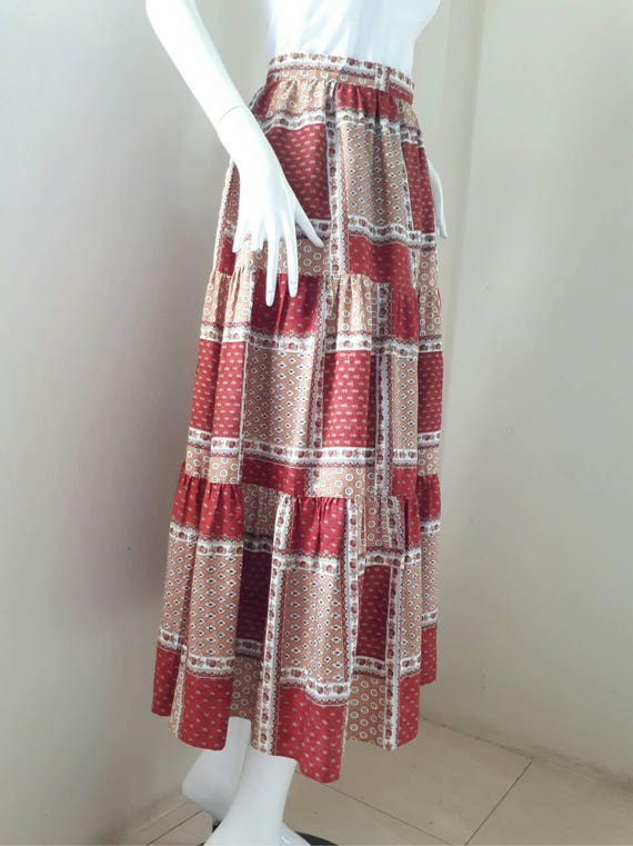 Vintage 60s 70s cotton bohemian patchwork skirt/ … - image 3