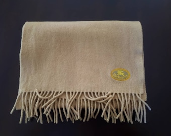 Burberrys Scarf Lambswool Solid Pattern Beige Vintage Long Muffler Foulard Shawl Wrap Made In England 74" X 12" (3/12)