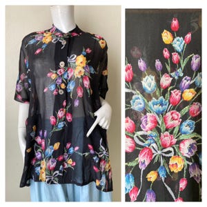 Vintage Cotton Floral print Blouse Size XL