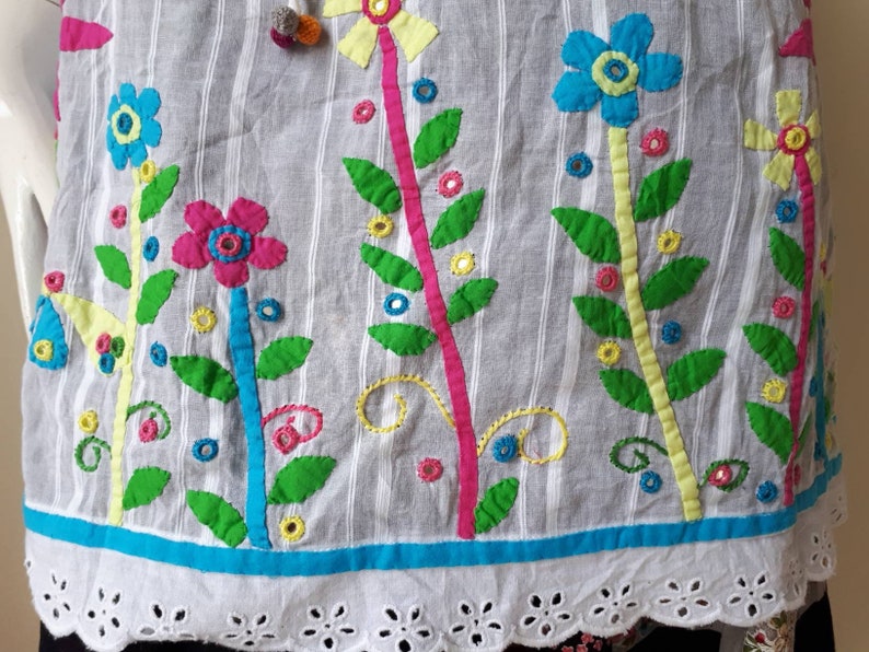 Vtg 70s cotton ethnic indian bohemian peasant mini dress size L image 5