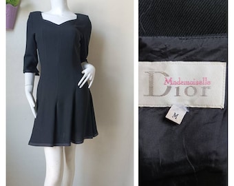 Vintage 1980er Jahre Christian Dior Madermoiselle Schwarzes Kleid / Größe Medium