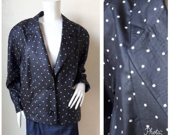 Vintage Women Jacket // Polka dot Blazer Size L