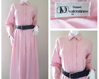 Valentino Daniel vintage Pink Cotton shirt dress full circle skirt Size M