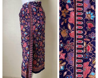 Singapore Batik Skirt /Pleated Slit-Front Long Skirt / Asian Skirt Waist 22