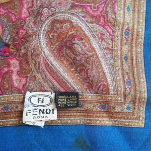 Fendi Shawl Scarf wool  Vintage Shawl Made In Italy 53&quot; X 52&quot;