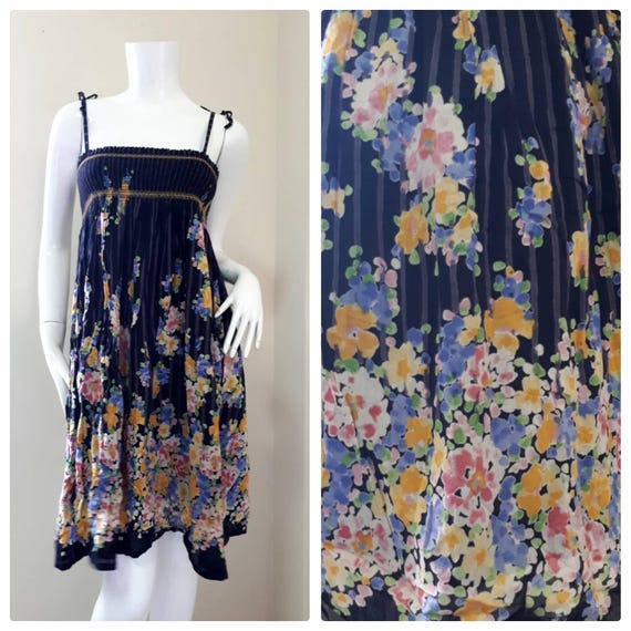 70s 80s Boho Cami Dress Spaghetti Strap 