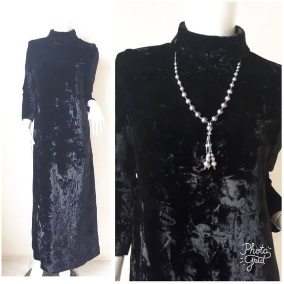 Vintage velvet dress //  Black velvet maxi dress … - image 1