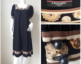 ヴィンテージ 60 年代 70 年代 LEONARD ファッション ジャージー ドレス サイズ M