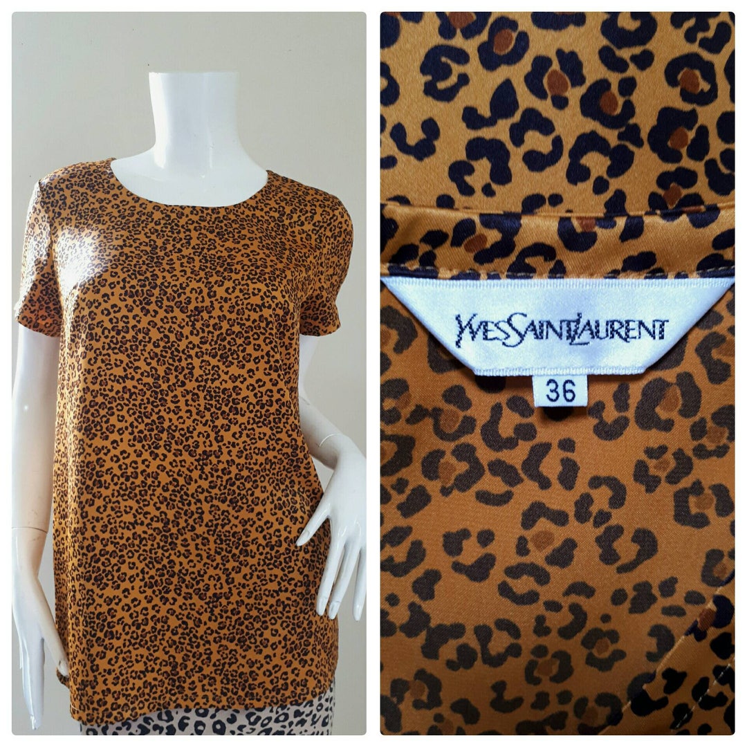 80's Iconische Saint Laurent Leopard Blouse Maat 36 Small - Medium