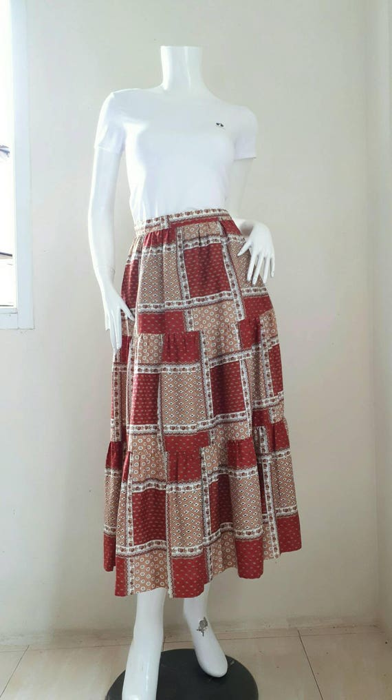 Vintage 60s 70s cotton bohemian patchwork skirt/ … - image 2
