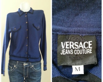 vtg VERSACE Knit Wool Sweater / Designer sweater Size Medium