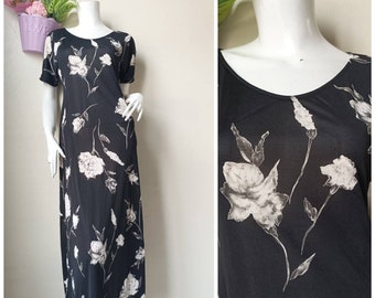 Vintage Omo Norma Kamali Chiffon floral Dress Size 9 Medium