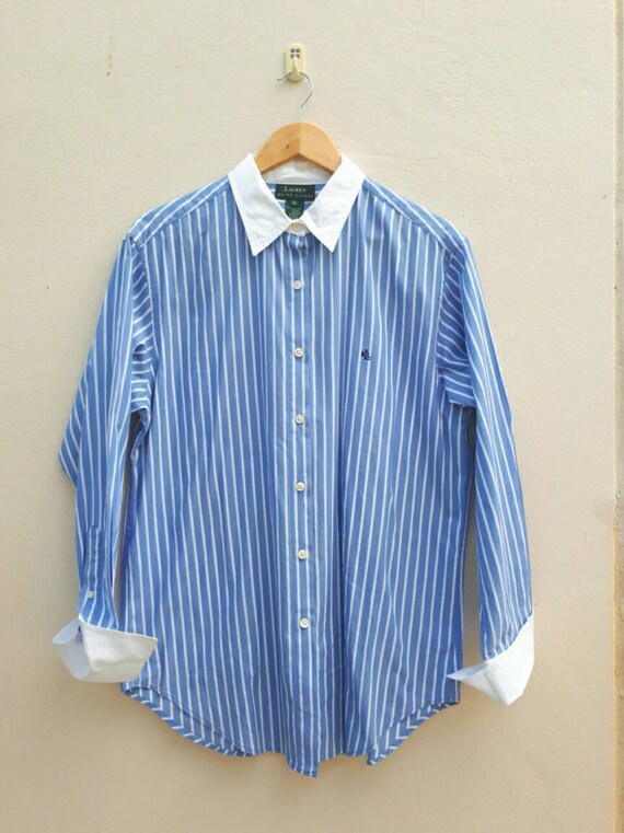 ralph lauren white blue striped shirt