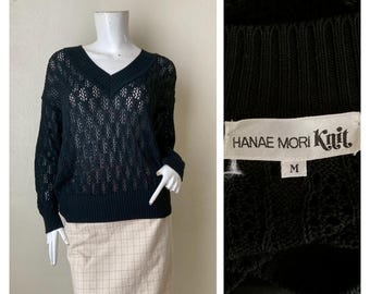 Vintage HANAE MORI Knit Black Sweater Size M