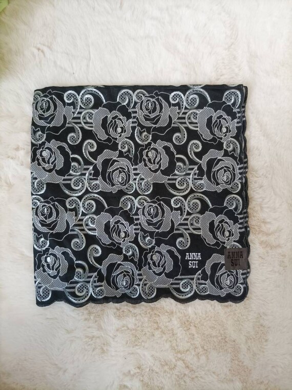 ANNA SUI Vintage Handkerchief - Cotton Floral Pri… - image 5