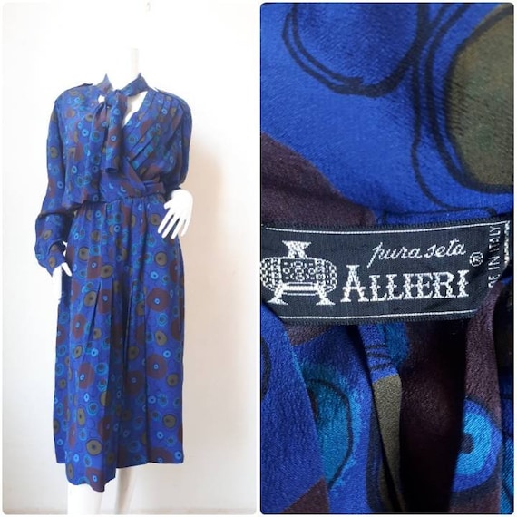 Vintage ALLIERI zijden print jurk I 48 USA F - Etsy Nederland