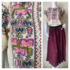 Vintage Vibrant Embroidered Indian Crop Top Size F