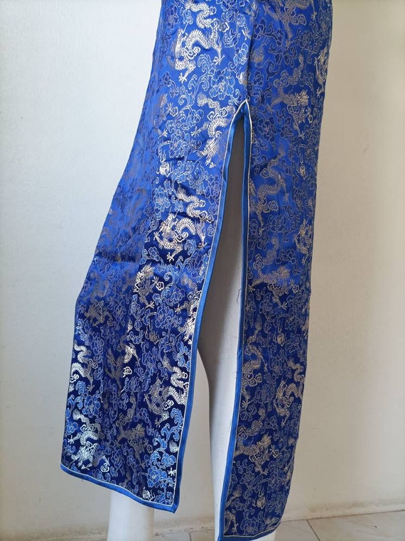 Vintage Blue Jacquard dragon Cheongsam ,qipao, Ba… - image 10