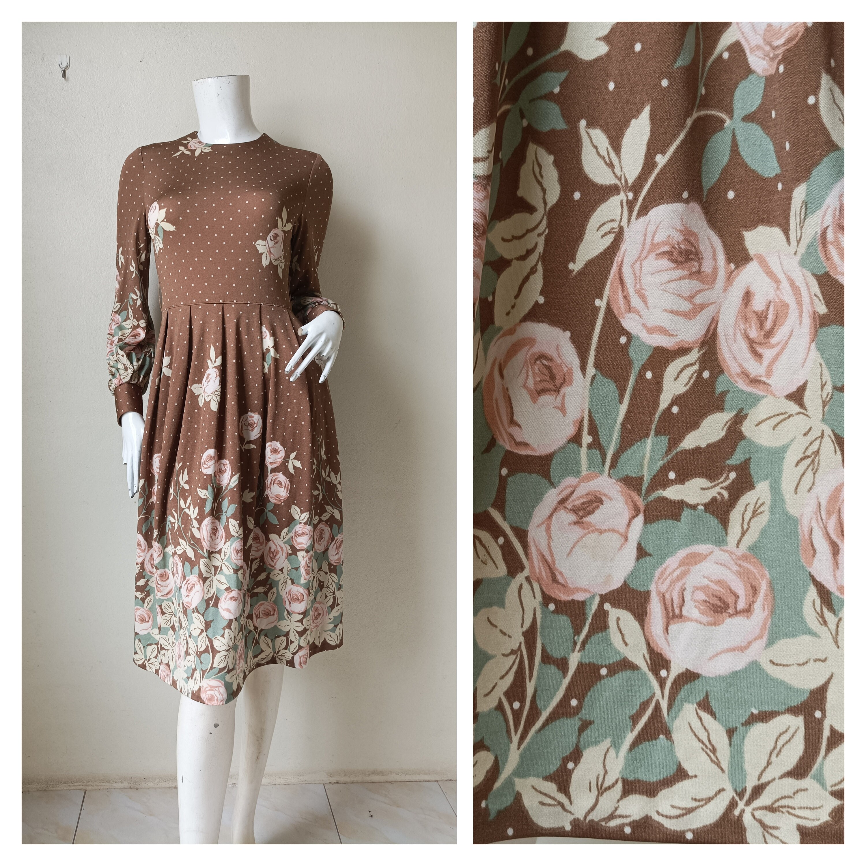 70s Vivid Hanae Mori Ban-lon Print Shirt Dress,button up