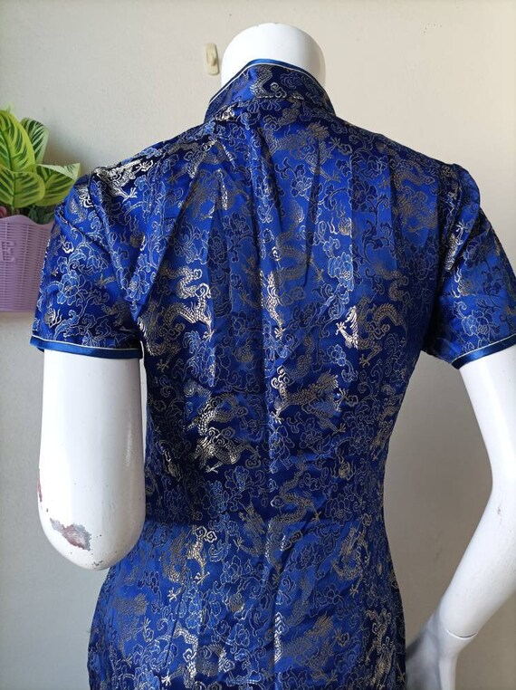 Vintage Blue Jacquard dragon Cheongsam ,qipao, Ba… - image 8