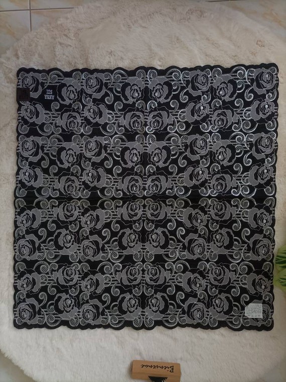 ANNA SUI Vintage Handkerchief - Cotton Floral Pri… - image 6