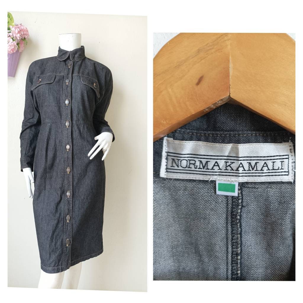 Norma Kamali Vintage Schwarzes Jeans Kleid Größe S