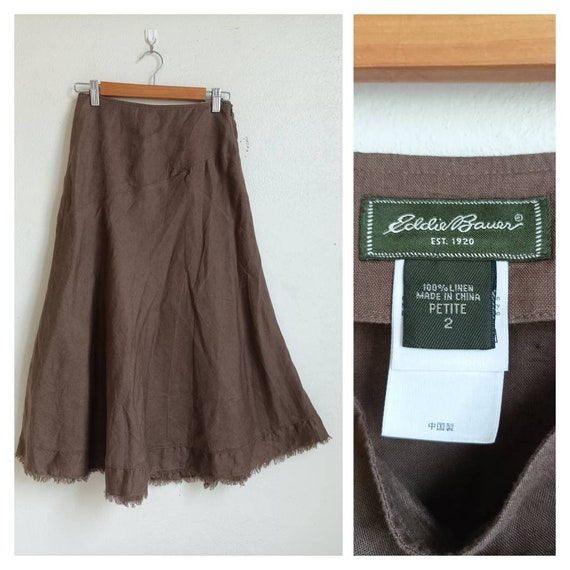 Vintage Eddie Bauer A Skirt / Brown Linen Skirt S… - image 1